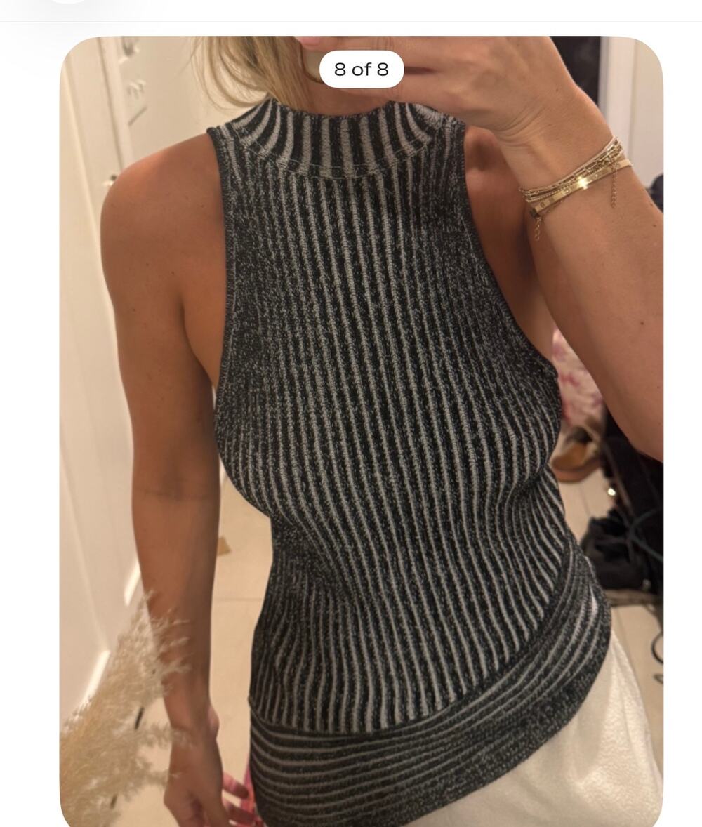 Dion Lee black & white striped knit asymmetrical shirt in a US 8